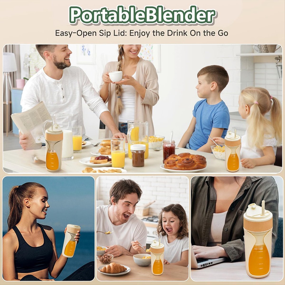 Portable Blender Usb Rechargeable - Frullatore Portatile 450ml Multifunzione con Tritaghiaccio,